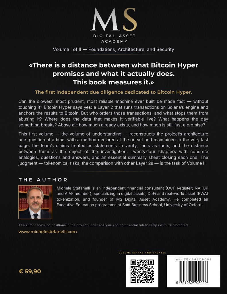 Knygos „Due Diligence of a Layer 2 – The Bitcoin Hyper Case, Volume I“ ketvirtasis viršelis, autorius Michele Stefanelli